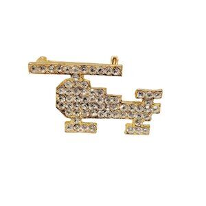 Vtg Gold-Tone Helicopter Brooch Pin With Rhinestones